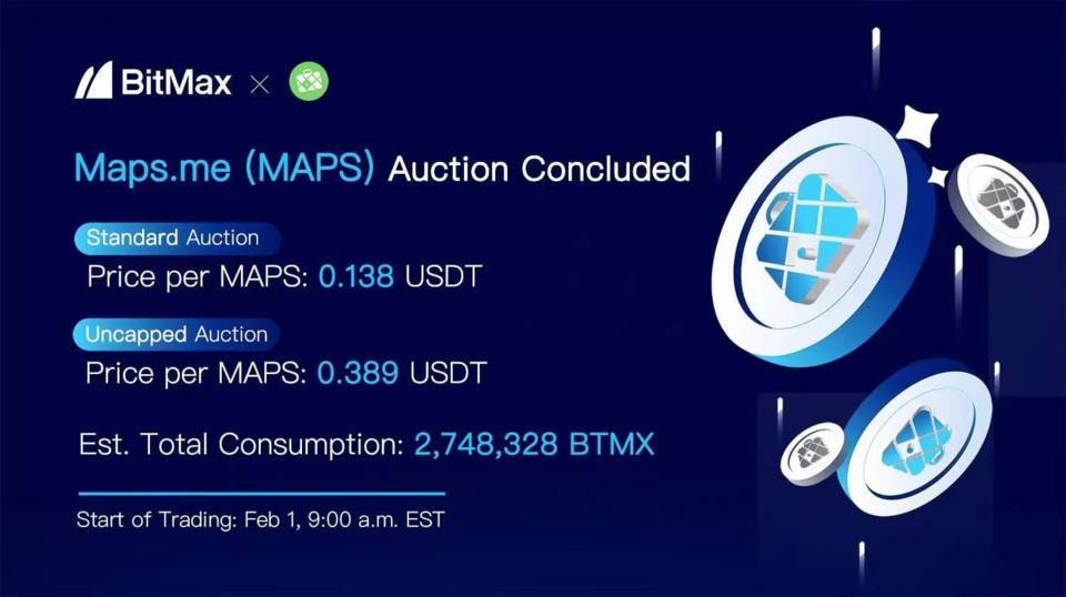 MAPS 拍卖活动结束，将于 2 月 1 日 22 时 上线 BitMax 交易所