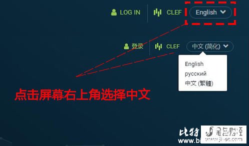 在Bitfinex官网主页右上角选择中文