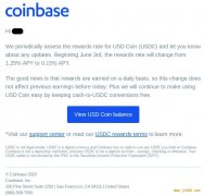 Coinbase将持有USDC的年化收益削减了90%，从每年1.25%减少至0.15%