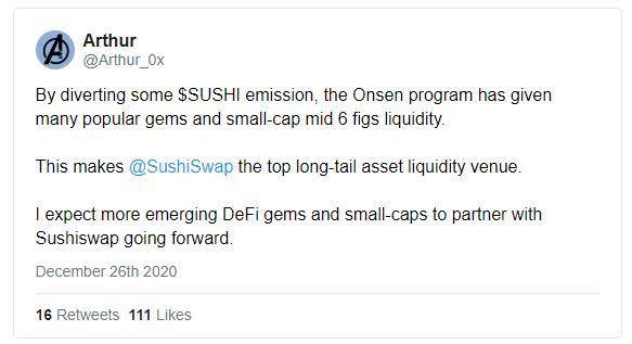 SushiSwap 推出新流动性激励计划 Onsen，能否创造长尾繁荣？
